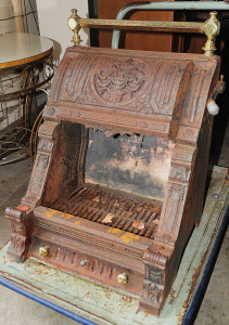 Lot 41 - Vintage Cast Metal FireplaceInsert w Decorative Details, Brass Railing