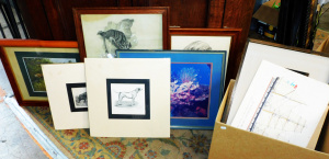 Lot 59 - Group of pictures inc mounted engravings, prints, c1900 charcoal of a d