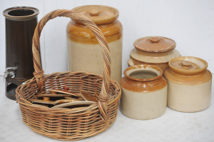 Lot 60 - Group of vintage stoneware inc Mikasa hot water urn (no lid), various c