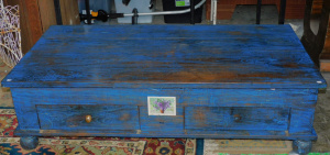 Lot 64 - Blue washed timber 2 drawer coffee table - 140cm L