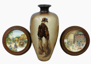 Lot 118 - 3 pces inc Large Dutch Nora Hand painted Vase - Pheasant boy walking 4