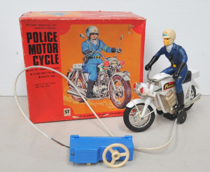 Lot 120 - Vintage boxed Made in Japan Kids Toy - Police Motor Cycle - remote con