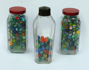 Lot 121 - Large Group vintage Marbles - 2 & Half Lge Jars - Various sizes an