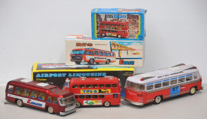 Lot 125 - 3 x boxed Chinese made friction drive Tin Toy Buses - London Double De