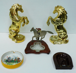 Lot 139 - 5 x Vintage Horse themed Ash Trays inc Hand Built with Metal racehorse
