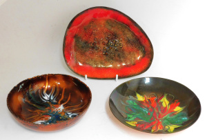 Lot 158 - 3 x Mid Century Copper Enamel bowls inc signed Ben-Arieh 15cm D Joy &a