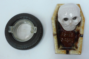 Lot 163 - 2 x Vintage Novelty Ashtrays inc Japanese Coffin shaped - Poor Old Fre