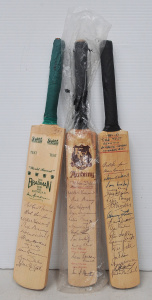 Lot 166 - 3 x signed Miniature Cricket Bats - 1960-61 Tied Test Reunion, 1959-60