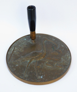 Lot 176 - Vintage Bronze Medallion Pen rest featuring Stalk design by A Cohen &a
