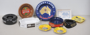 Lot 179 - Group lot Vintage Melamine Advertising Ashtrays inc Fosters Lager, Wil