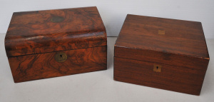 Lot 183 - 2 x Vintage Jewellery boxes inc Bur Walnut veneer with Brass medallion