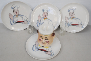 Lot 184 - Group of mid-century kitsch chef themed items inc 4 large hand-painted