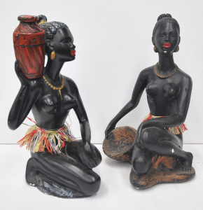 Lot 188 - 2 x Vintage Barony Style African Woman Figures incl One Holding a Bask