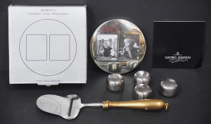 Lot 204 - Group of Georg Jensen inc boxed Memento dual photo frame, 2 x cruet se