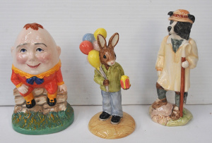 Lot 209 - 3 Vintage ceramic figures inc Royal Doulton Humpty Dumpty 13cmH, Bunny