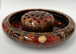 1940s John Campbell Australian pottery float bowl with domed frog, Dark red, br