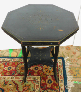 c1910 Ebony Side Table - Octagonal shape - lower shelf - carved decoration - li