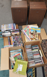 Group Lot of Assorted CDs, VHS Movies & Ephemera incl a Pair of Vintage Krie