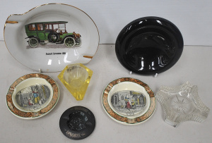 Group of vintage glass, ceramic, and metal ashtrays inc modernist faceted yellow