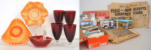 Mixed Group Vintage inc Murano Basket (af), 4 x ruby glasses, Marigold glass,