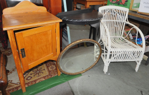 Lot 8 - Lot of Vintage Occasional Furniture incl Pine Pot Cupboard, White Painte