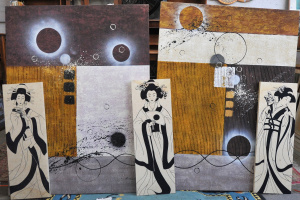 Lot 9 - Group lot - Pictures - pair Large Abstract Decorator Oil Paintings on Ca