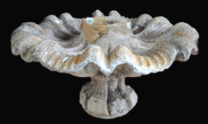 Lot 21 - Vintage Large Concrete Outdoor Water Fountain Base w Scalloped Clam She