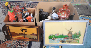 Lot 23 - 2 x Boxes of Decorative Trays & Ceramic Pieces, incl Ceramic Figure