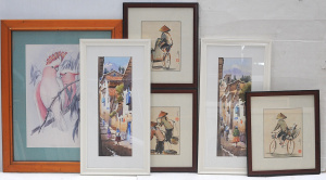 Lot 88 - 6 framed pictures inc J Gould print of galahs (50cm H x 34cm W), pair o