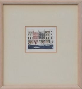 Lot 106 - Brenda Hartill (British, 1943 - ) small Framed Colour Etching - Street
