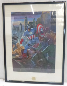 Lot 112 - Framed, signed, and numbered Captain America print (image size 46cm H
