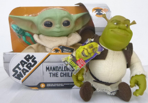 Lot 117 - Boxed The Child from The Mandalorian squeeze toy (25cm W) and Shrek do