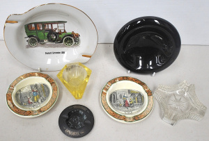 Lot 147 - Group of vintage glass, ceramic, and metal ashtrays inc modernist face