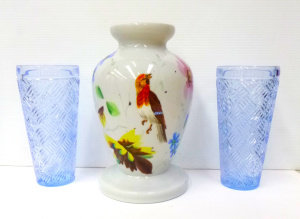 Lot 165 - Pair of Waterford Marquis Confetti Blue vases (20cm H) and a Victorian