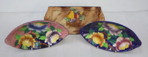 Lot 168 - 3 pces 1930s china - 2 x Maling Peony Rose oval dishes, blue & pin