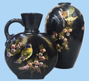 Lot 171 - 2 pieces of 1920s Bretby English Art pottery with black ground with ha