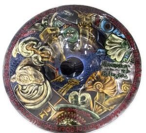 Lot 178 - Robert Gatt Australian Black Art Glass Bowl - reverse hand painted ima