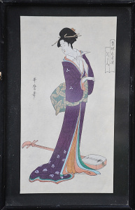 Lot 184 - Framed Japanese Woodblock print after Hosoda Eishi - Beauty & Sham