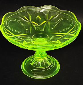 Lot 198 - Australian Crown Crystal Citrine Uranium glass Comport - Horseshoe Pat