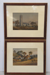 Frederick Foot (British, 1830 - 1908) Pair framed Watercolours - Widdicombe Chru