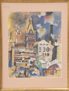 Gilt framed Gouach Attributed to Dong Moy Chu Kingman (Chinese American 1911 - 2