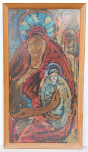 Large framed c1960s Batik - Madonna & Child - unsigned - in Original period