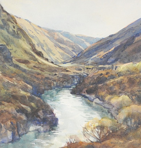 Robert J McDowell (New Zealand, 1937 - ) Framed Watercolour - Valley River - sig