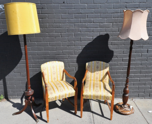 Small lot of 1930s Furniture incl Pair of Bridge Chairs & 2 x Standard Lamps