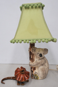 Lot 013 - 2 x Australian Pottery incl Koala Lamp & A Frilled Neck Lizard - N