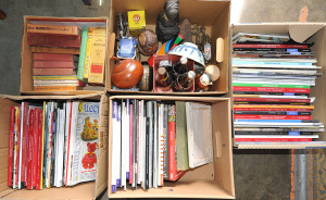 Lot 028 - 5 x Boxes of Mixed Items incl Assorted Auction Catalogues, Vintage Rip