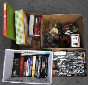 Lot 035 - 4 x Box Lots of assorted items inc, Harlequin Parfait Glasses, Danish