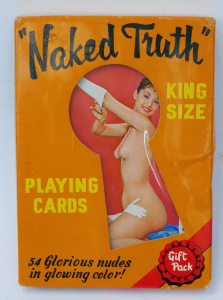 Lot 049 - 1960s Boxed Naked Truth King Size playing cards - Plastic coated 18cm