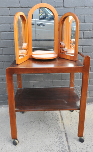 Lot 051 - 2 x pieces Occasional Furniture - MCM Teak veneer Auto Trolley w Handl