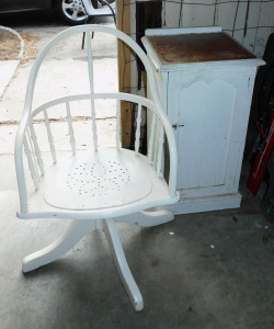 Lot 053 - 2 x pieces vintage White Painted Furniture - c1920s high back Oak Capt